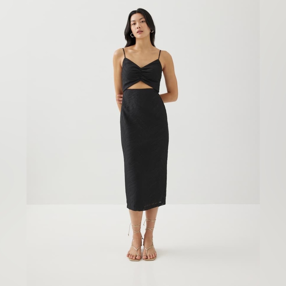 Spaghetti Strap Midi Dress with Front Cutout in Black - Picture 2 of 5